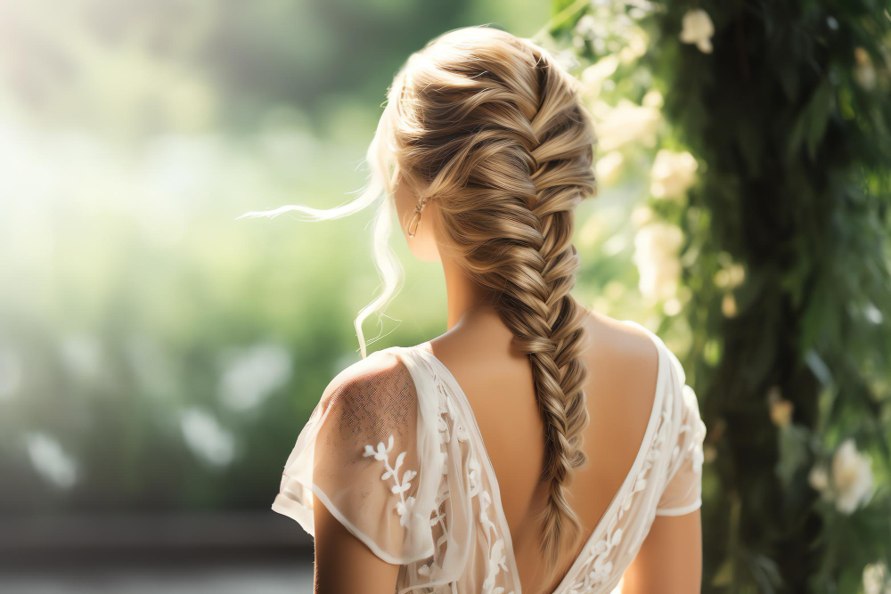 mujer con trenza de espiga 
